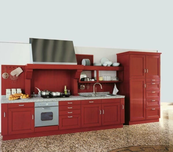 Küchenrenovierung-rote-Küchenschränke
