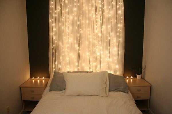 gardine mit lichterkette LED lichterketten hinter gardinen schlafzimmer