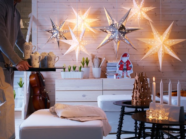 dekorative wohnaccessoires rustikal skandinavisch sterne beleuchtung weihnacht