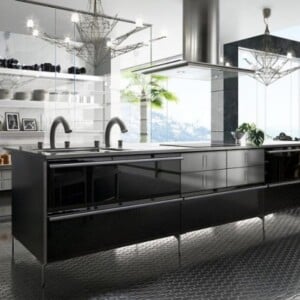 spülbecken edelstahl moderne küche grau schwarz marmor