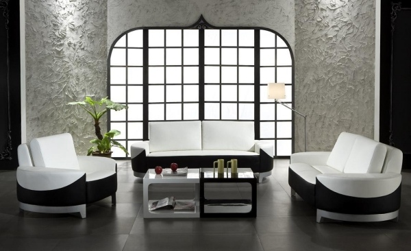 elegantes-modernes-schwarz-weißes-Wohnzimmer-Wohnideen