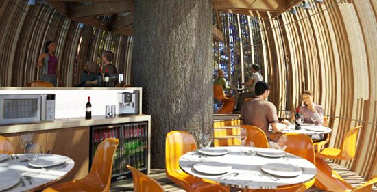 gelber-Cafe-Holzdetails-moderne-Architektur