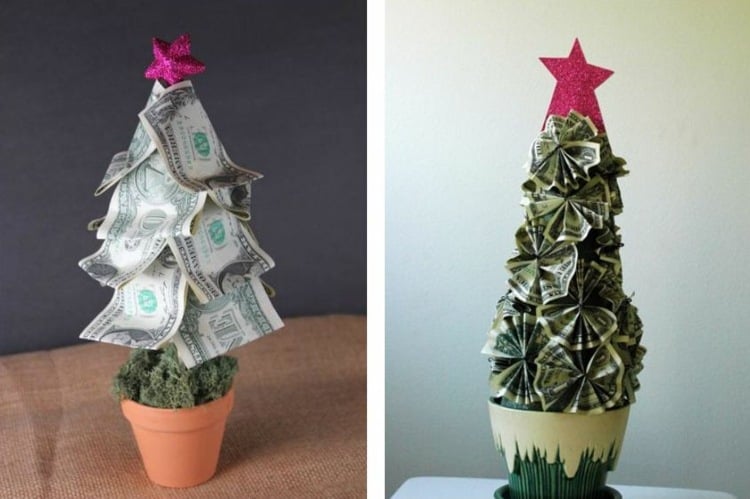 geldgeschenke zu weihnachten geldbaum inspiration stern blumentopf