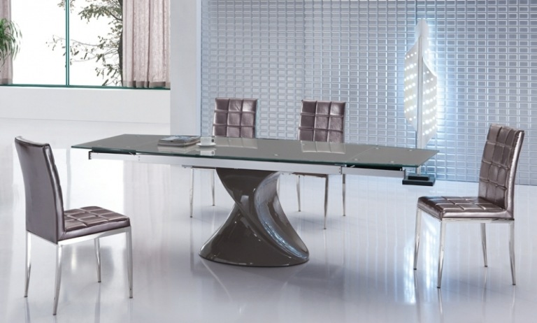 moderne esszimmermöbel grau leder glanz elegant tisch sockel