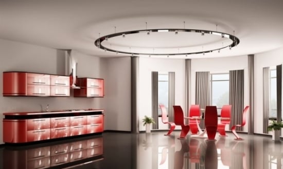 futuristische minimalistische rote Küche