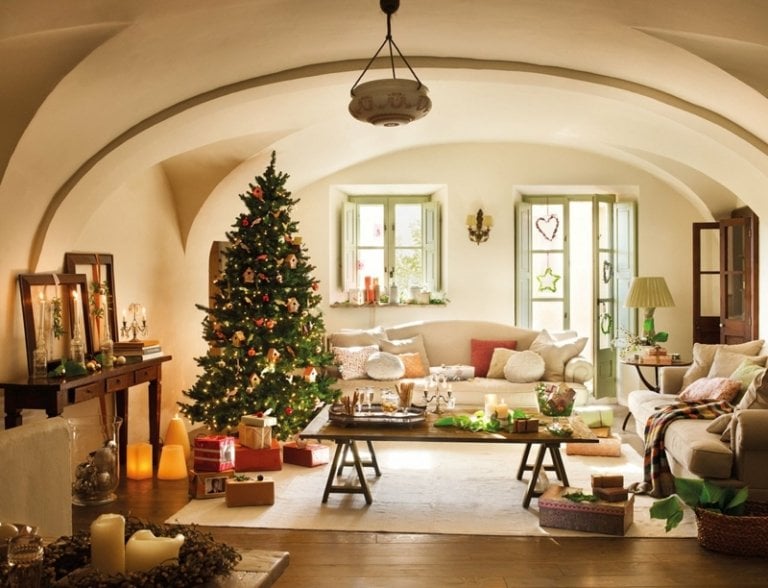 weihnachtsdeko ideen gewoelbe wohnzimmer mediterran weiss tannenbaum