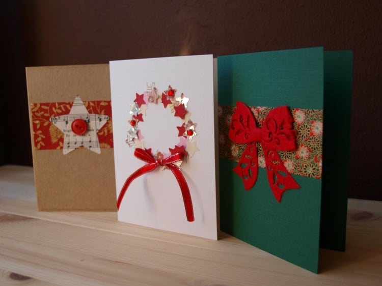 weihnachtskarten basteln ideen kranz schleife stern notenpapier