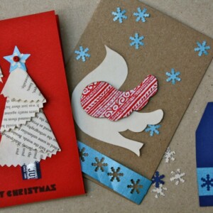 weihnachtskarten basteln papier material christbaum rot stern schneeflocken