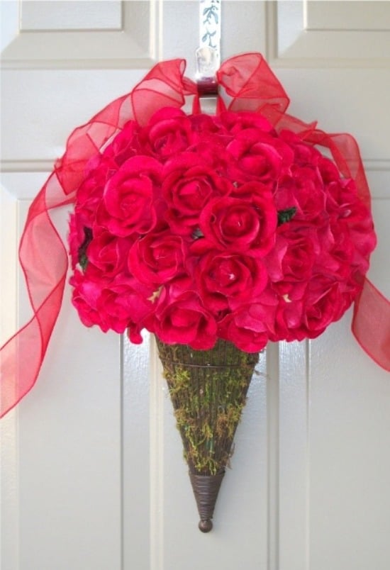 Basteln Valentinstag rosen rote schleife haustür