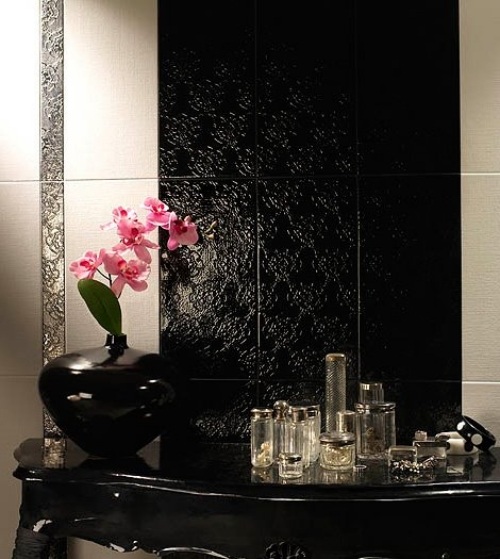 Dekorative Bad Fliesen Aspiro florales design schwarz