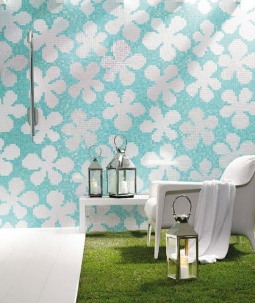 Dekorative Mosaikfliesen bisazza wand weiße blumen badezimmer