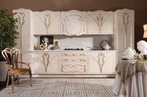 Elegante weiße Küche-Holz Goldkant
