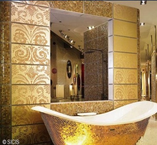 Glas Mosaik sicis gold badewanne wand mosaik