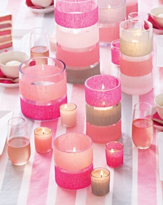 Ideen Tischdeko Valentinstag kerzenhalter rosa schleifen groß klein