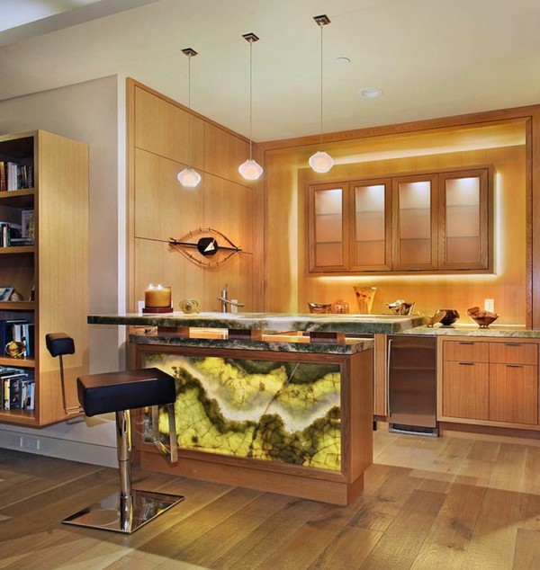 Kücheninsel Holz Marmortheke-Retro Stil