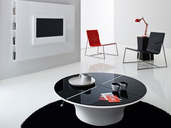 Puristisches Wohnzimmer Design schwarz-weiß rot