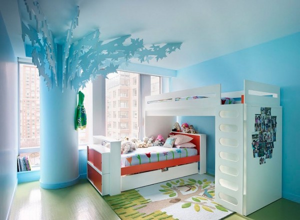 blaues Mädchenzimmer Wandgestaltung Idee