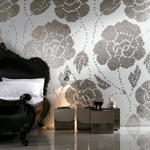 elegante Mosaik Fliesen schwarz-weiß Wanddekoration