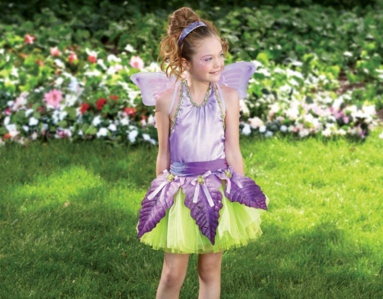 fasching kostüme für kinder fee lila gruen klein blaetter fluegel