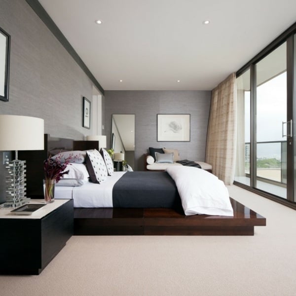 Schlafzimmer-graues Farbschema Doppelbett