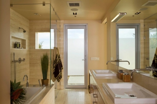 modernes haus badezimmer design sandstein optik fliesen
