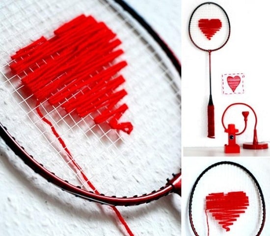 romantische ideen Valentinstag Federballschläger rotes faden