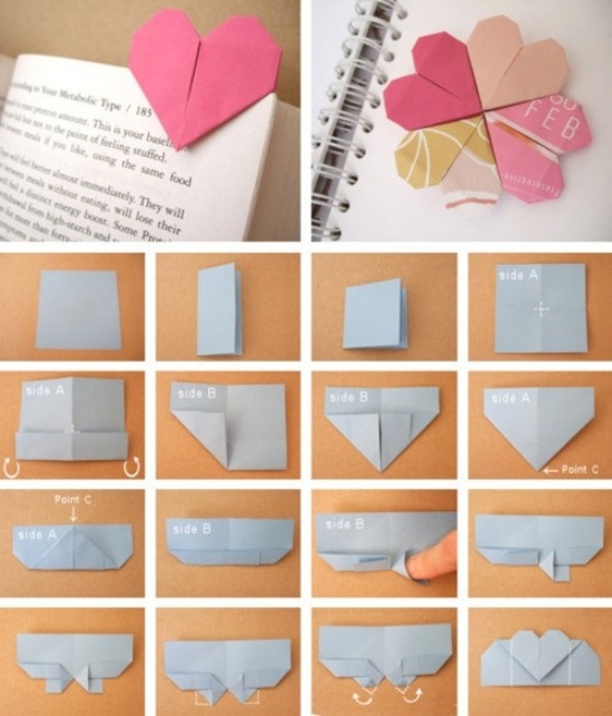 romantische ideen Valentinstag herz origami anleitung buchzeichen