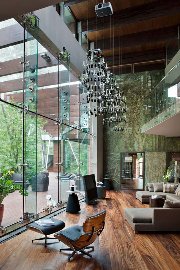 Architekten Haus-Holzboden Riesenfenster Ideen hohe Decke