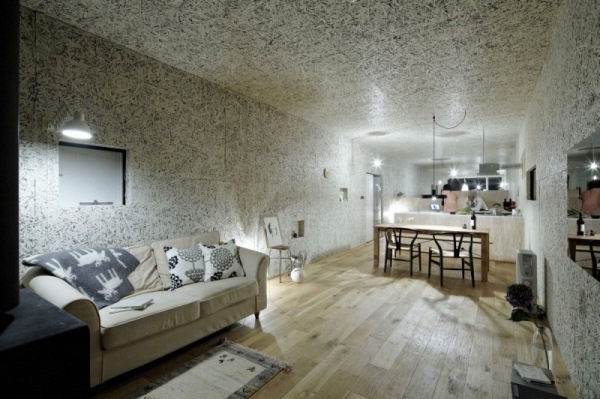 Einstöckiges Betonhaus Japan Innenraum-Wohnzimmer Sofa