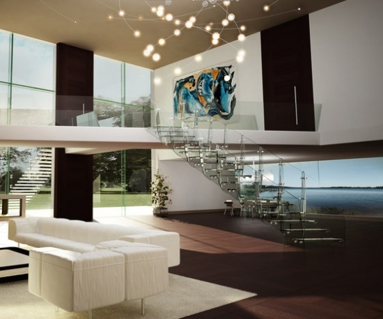 Ganzglastreppe Design Rio Wohnzimmer-Edelstahlhalter