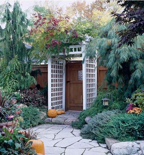 Garten Eingang-weiße Holz Gartenlaube