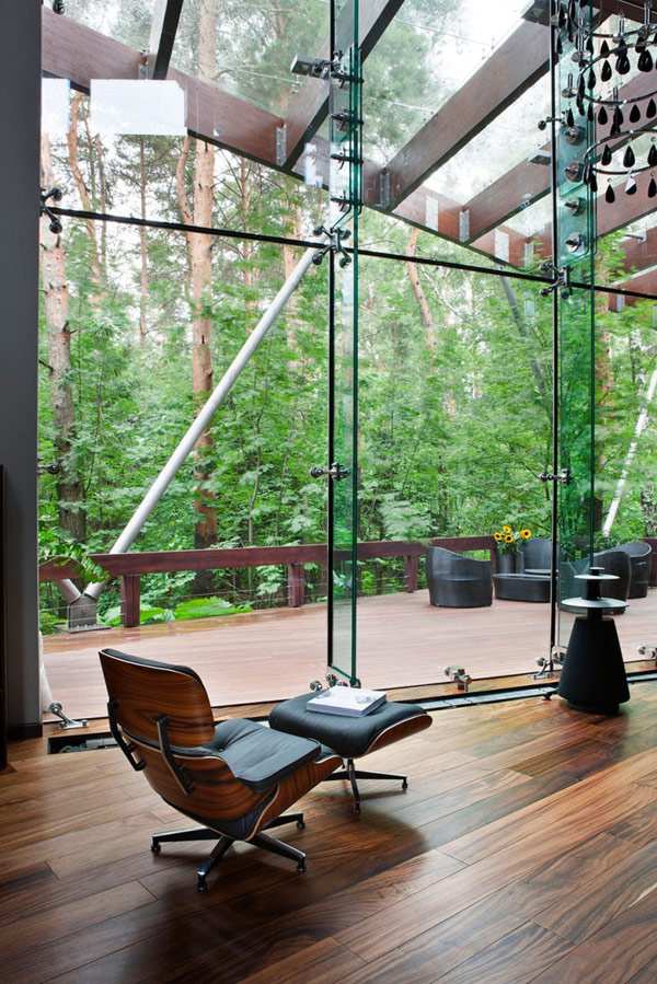 Glasscheibe Design Wohnzimmer-Blick zum Garten Treppendesign