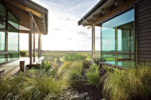 Glaswände Ausblick-Grüner Garten Neuseeland