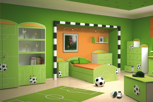 Jungenzimmer grün orange Fußball Spielplatz