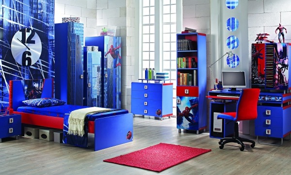 Kinderzimmer blau rot Spiderman Ideen-Themen Design