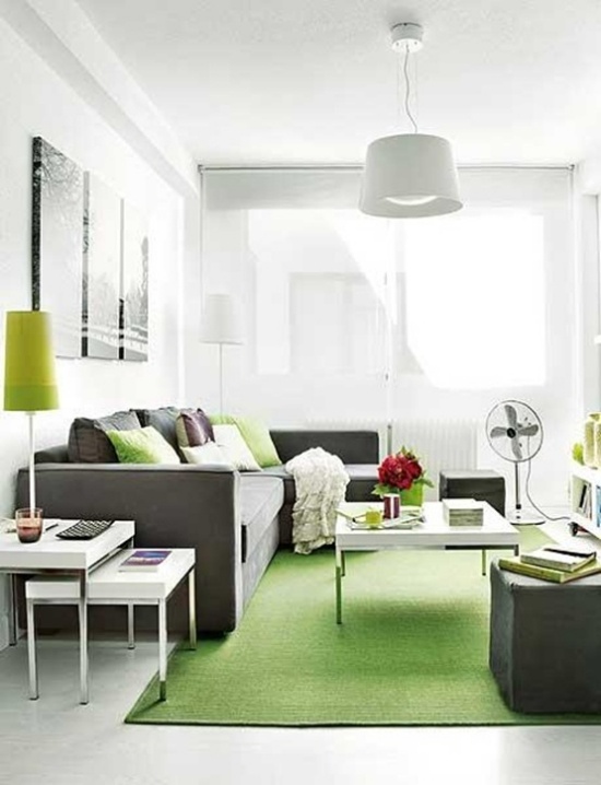 Kleine Wohnung Ecksofa grün-weiß