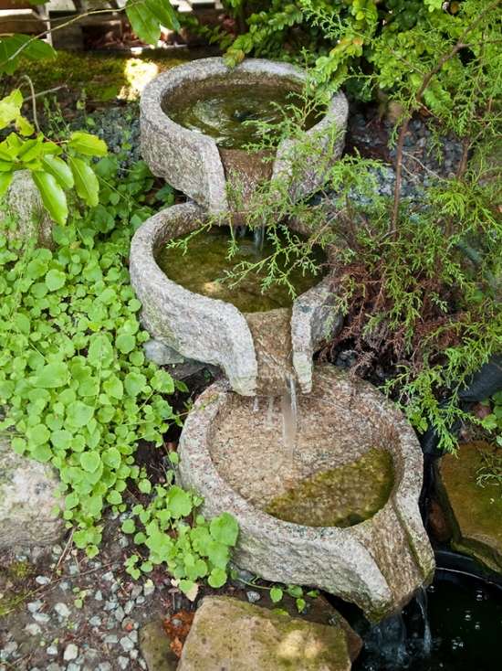 Naturstein Brunnen Design terrassenförmig-auf 3 Ebenen