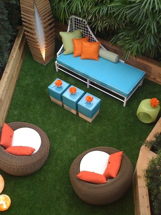 Terrassen Möbel Ideen Blau-Orange Sessel Sofa