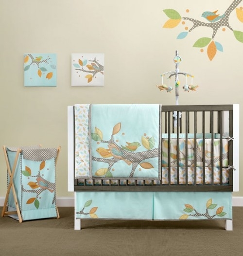 Vogel Themen Gestaltung Kinderzimmer Bettwäsche Blau-Textil Wanddeko