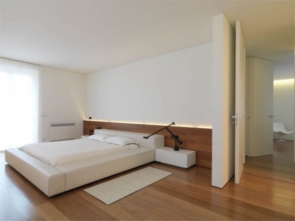 Weiße Wohnung Schlafzimmer Bett-schlichte Einrichtungsideen