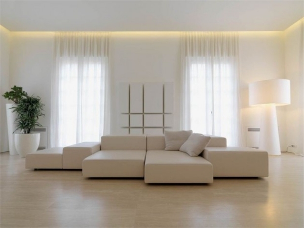Weißes Sofa Set puristische Innen Einrichtungsideen