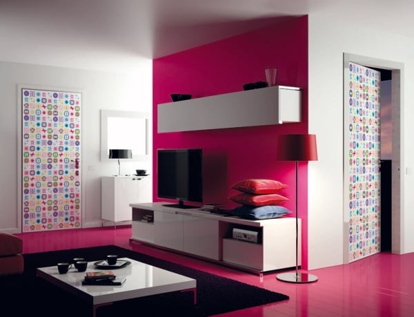 Wohnzimmer rosa schwarz weiß Einrichten Karim Rashid Design 