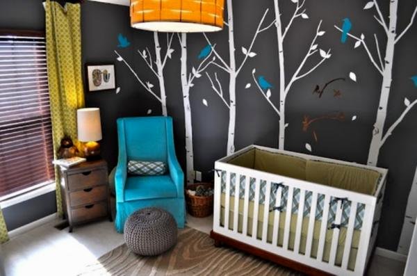 babyzimmer dukle wandfarbe kombination schwarz blau