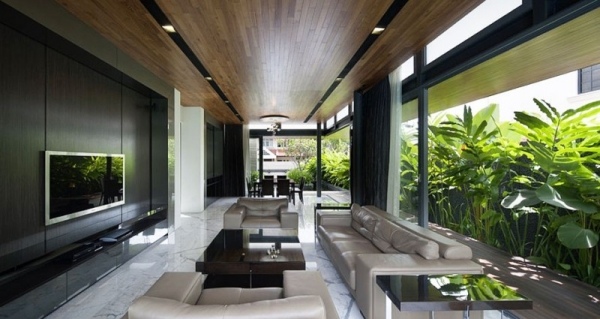 blockhaus design aus travertinstein wohnzimmer hochpflanzen