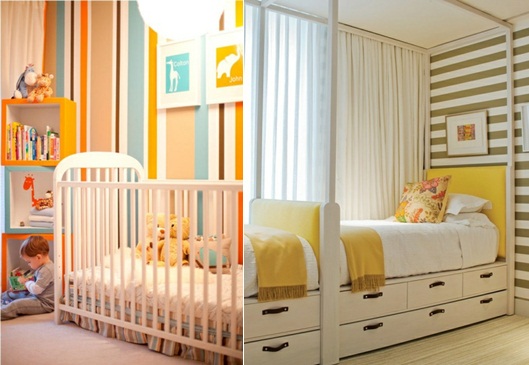 bunte Wandgestaltung-Baby Zimmer-Streifen
