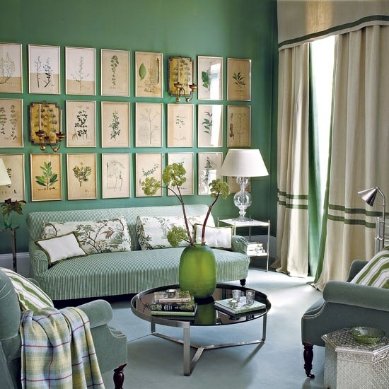 frische grüne Wandfarbe Wohnzimmer Gestaltungsidee