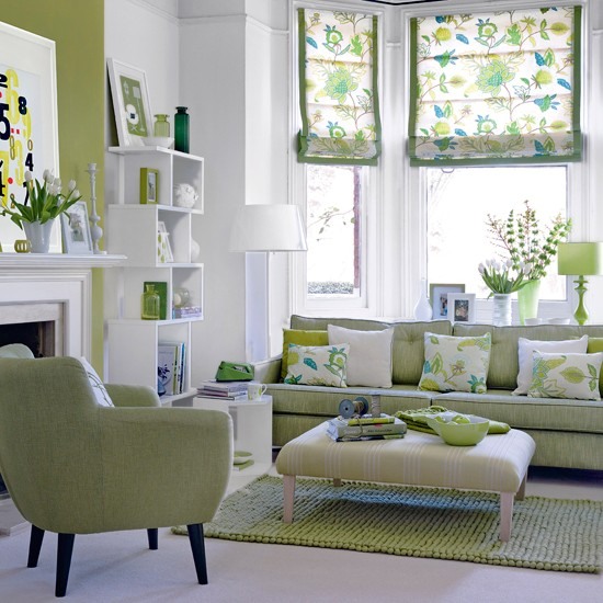 frühlingsdeko wohnzimmer grün weiß kombination