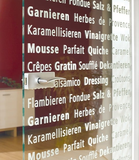 inschrift glasdekor innentür küche