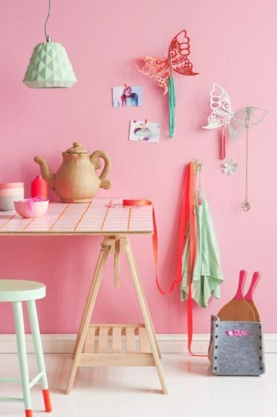 interessante Wandfarbe Küche-Schmetterling rosa