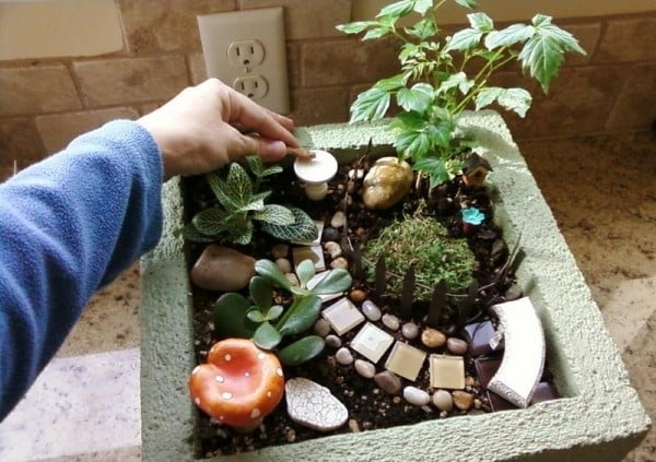 miniatur gestalten pflanzenbehälter stein